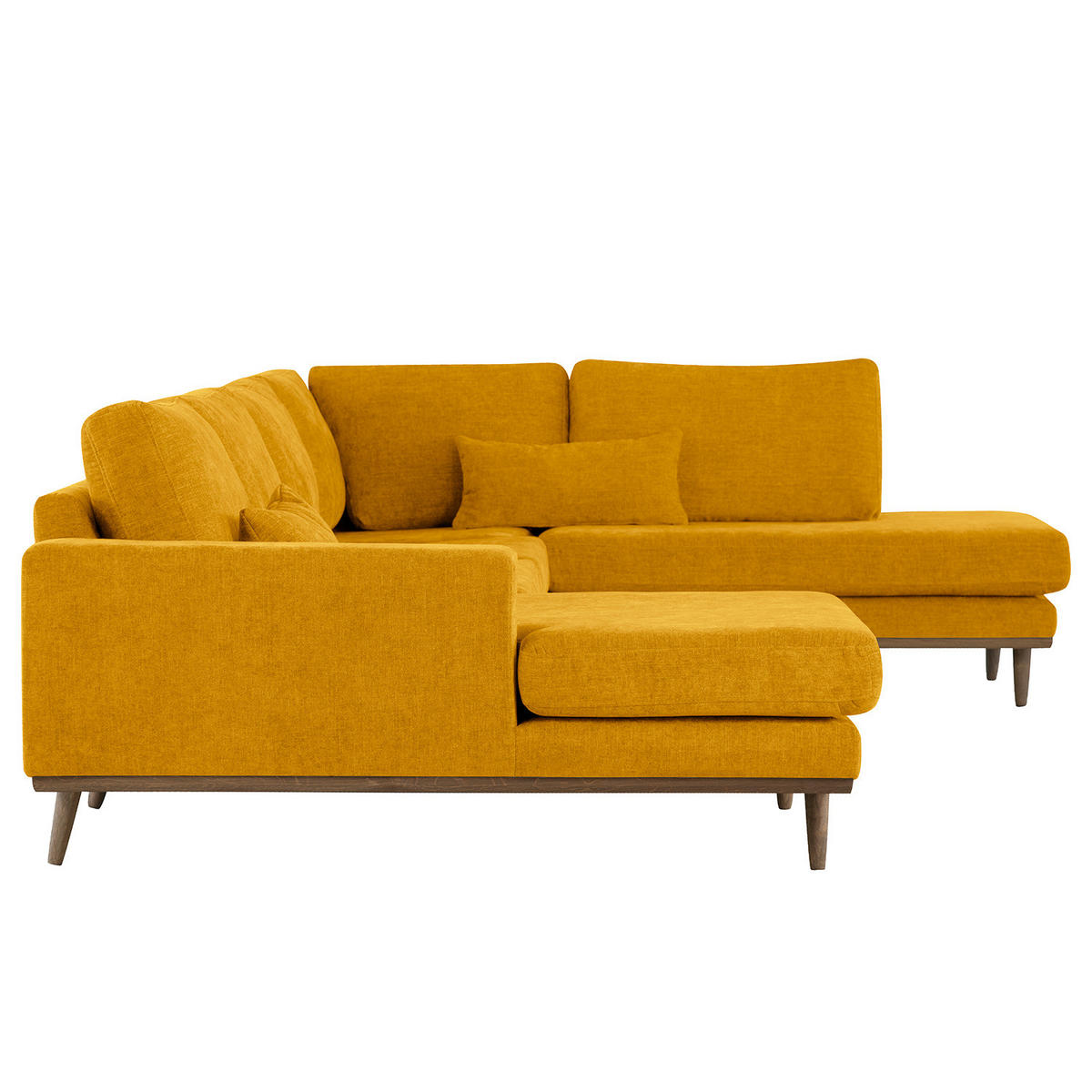 WOHNLANDSCHAFT mit Longchair - Eichefarben/Gelb, Eichenholz/Textil (371/81/219cm) - home24