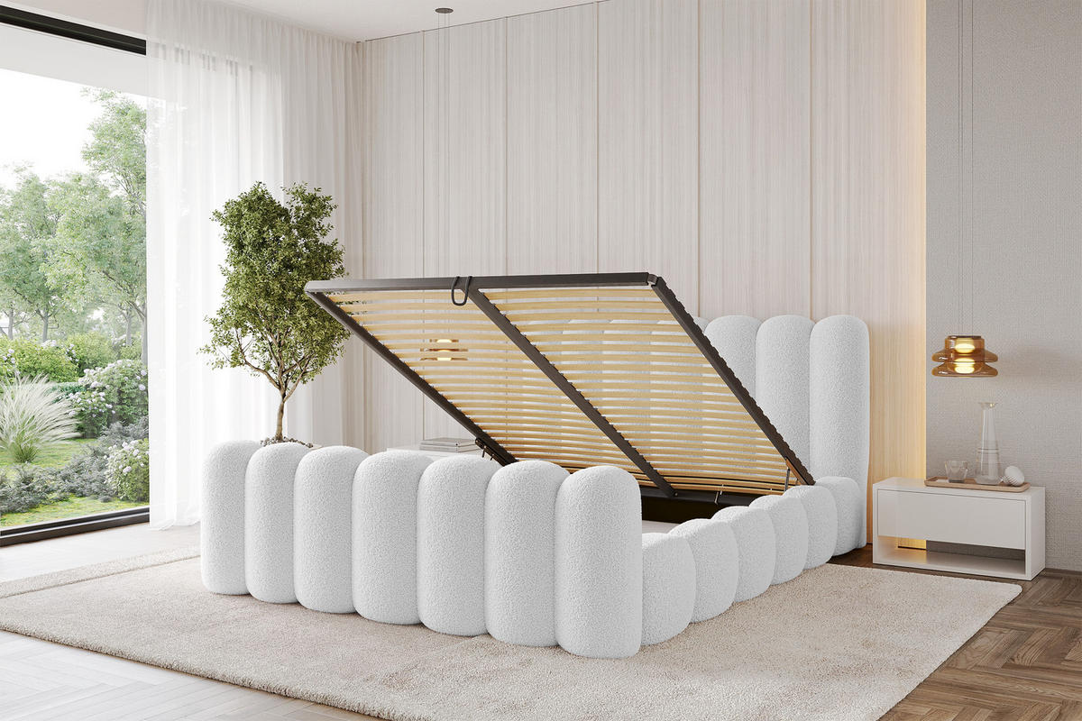 POLSTERBETT mit Bettkasten, Fußteil und Lattenrost, Boxbett ohne Matratze - SENA-Z 180x200 Weiß - Weiß, Holzwerkstoff/Textil (180/200cm) - ALTDECOR
