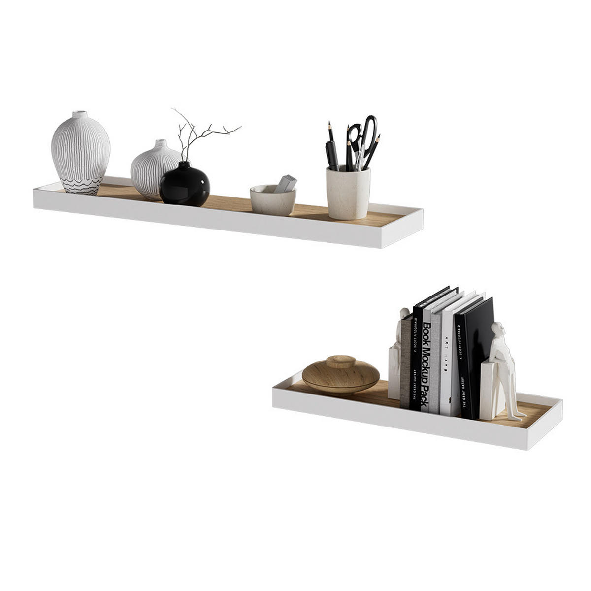 WANDREGAL Erni Weiß/Eiche 60 x 3 cm 2er-Set - Eiche Wotan/Weiß, Holzwerkstoff (60/3/15cm) - Vicco