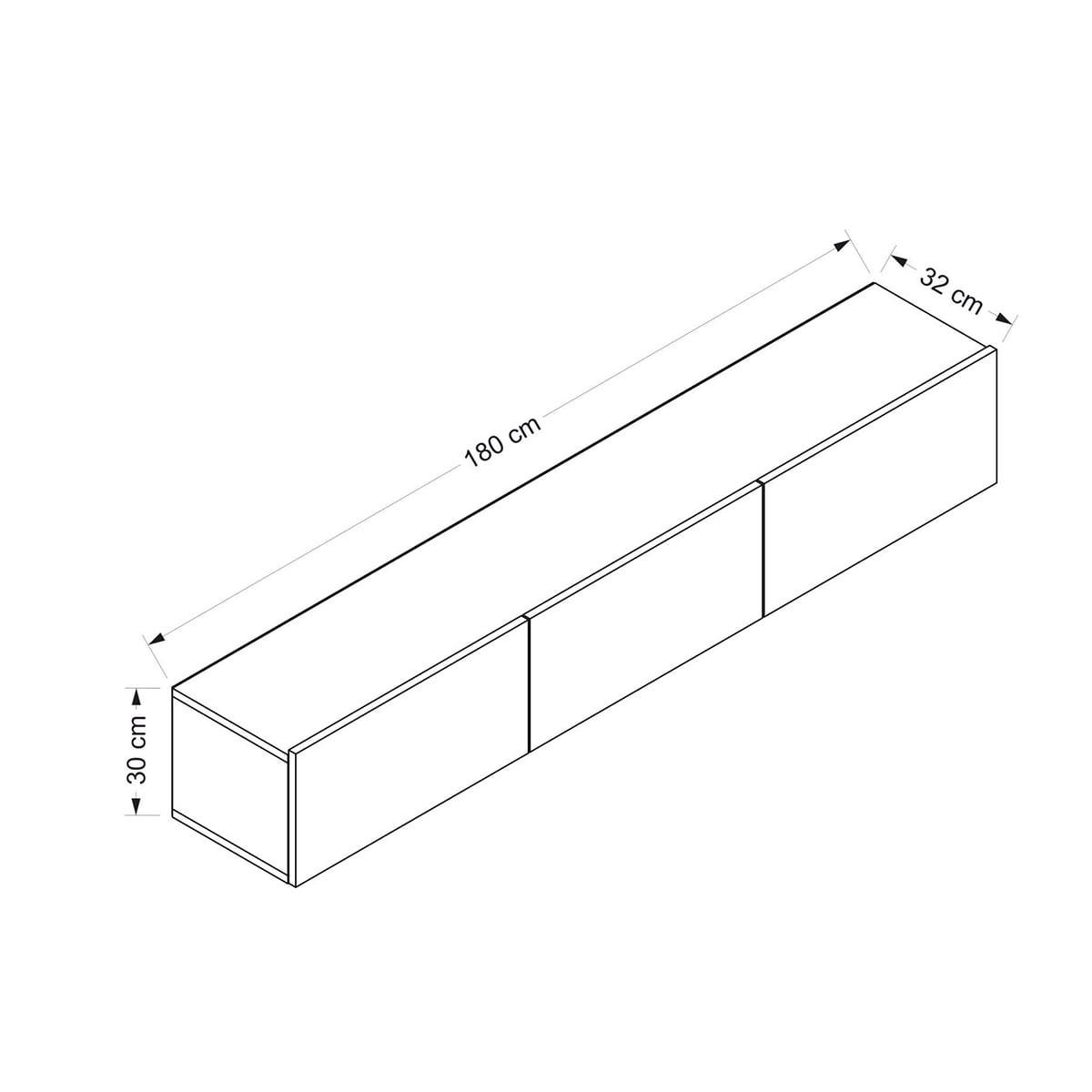 SCHWEBENDER TV-Schrank mit 3 weißen Türen, Länge 180 cm - Rigel - Weiß, Holzwerkstoff (32/30/8.5cm) - Calicosy