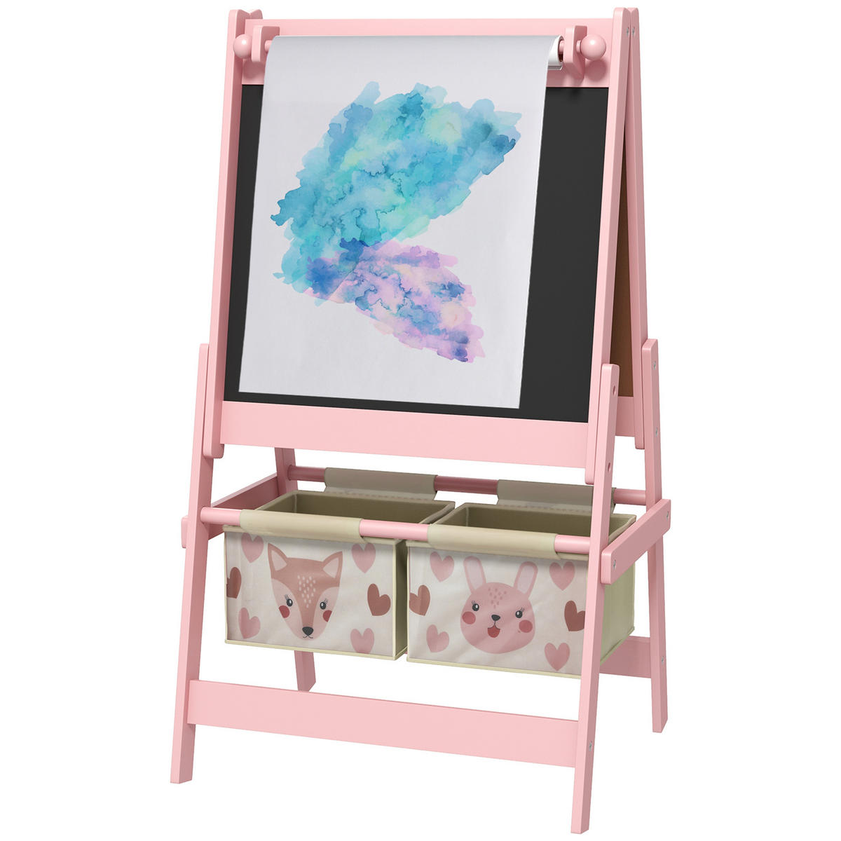 MALTAFEL DE-18185 3-in-1 mit Papierrolle, Tierdekor Rosa - Pink, Holzwerkstoff (46.5/93/54cm) - ComfortXL