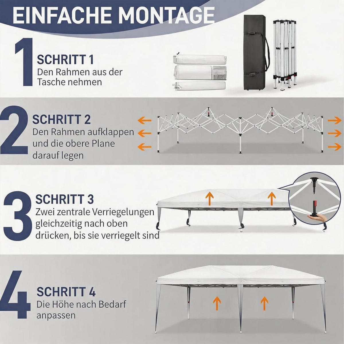 FALTPAVILLON 3x6 m mit 6 Seitenteilen Weiß - Weiß, Metall (300/268/600cm)