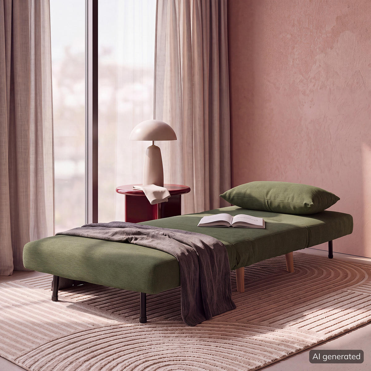 SCHLAFSESSEL - Textil / Teilmassivholz - Buchefarben/Grün, Holz/Buchenholz (77/81/90cm) - home24