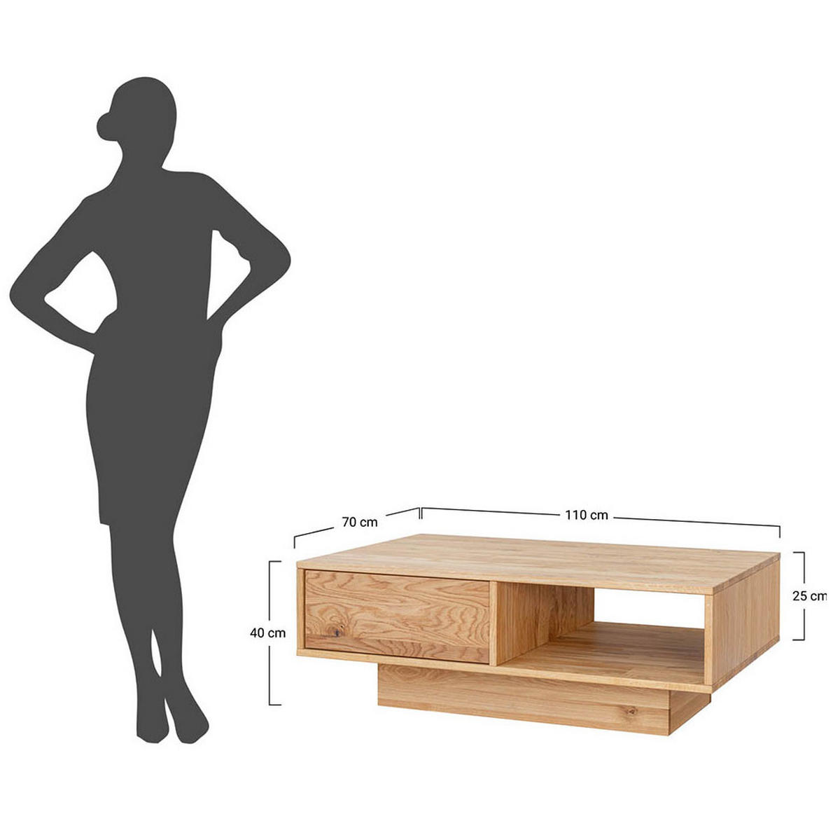 COUCHTISCH Collodi Wildeiche Natur 110 / 70 / 40cm - Eichefarben, Holz (70/110/40cm) - Feldmann-Wohnen