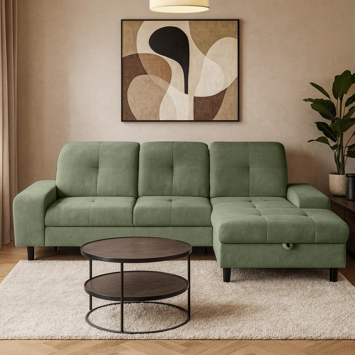 ECKSCHLAFSOFA Leon L Grün - Schwarz/Grün, Kunststoff/Textil (255/120cm) - Beautysofa