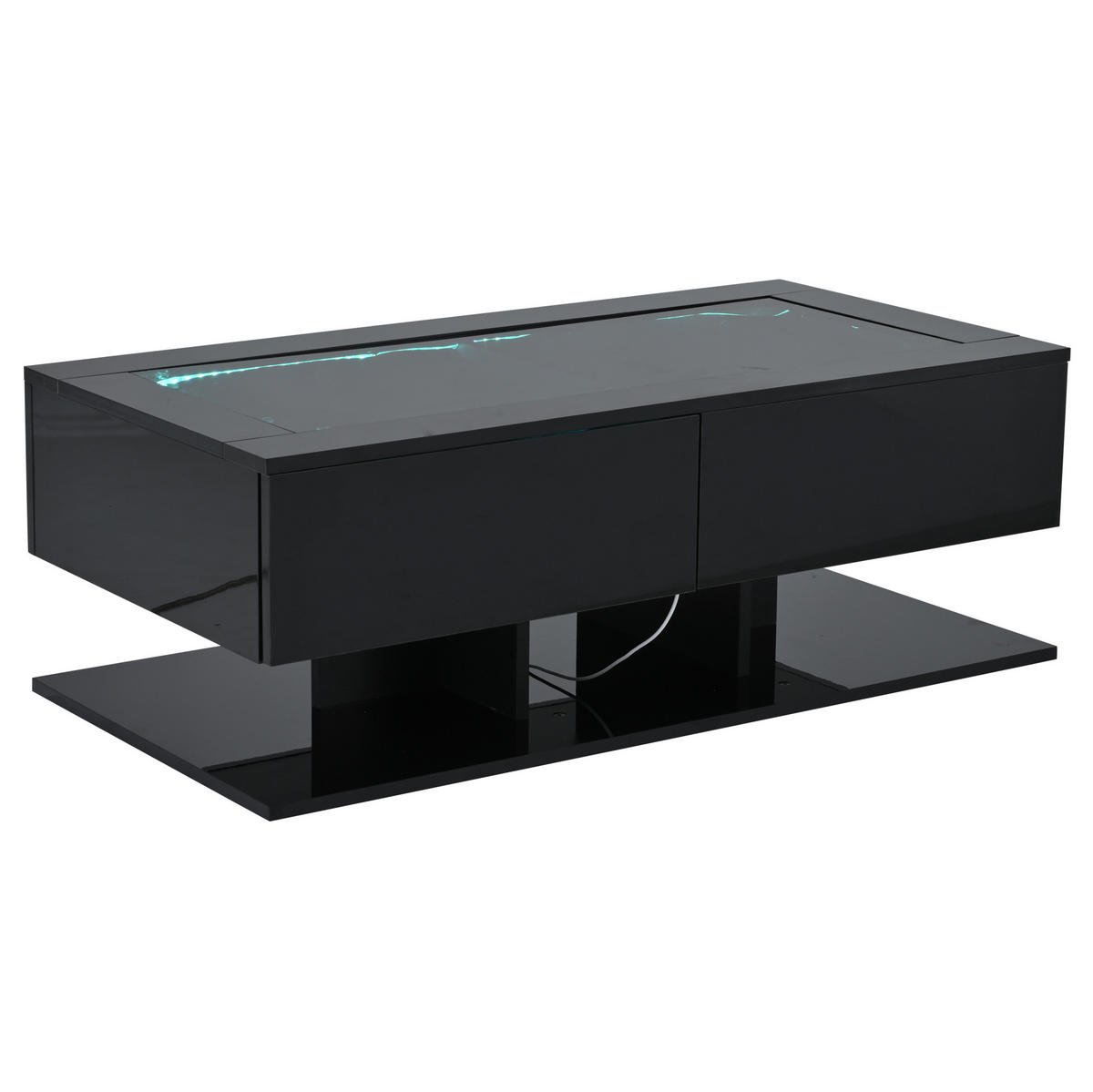 KLUBSKA miza, 100/50/35 cm, črna, z LED-osvetlitvijo in 2 predaloma - črna, leseni material (100/50/35cm) - BEAOK