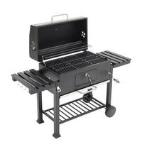 HOLZKOHLEGRILL aus Karbonstahl in Schwarz Tragbarer für den Außenbereich mit Seitenablagen 183 cm B x 40 cm T x 108 cm H - Schwarz, Metall (183/108/40cm) - Livingandhome