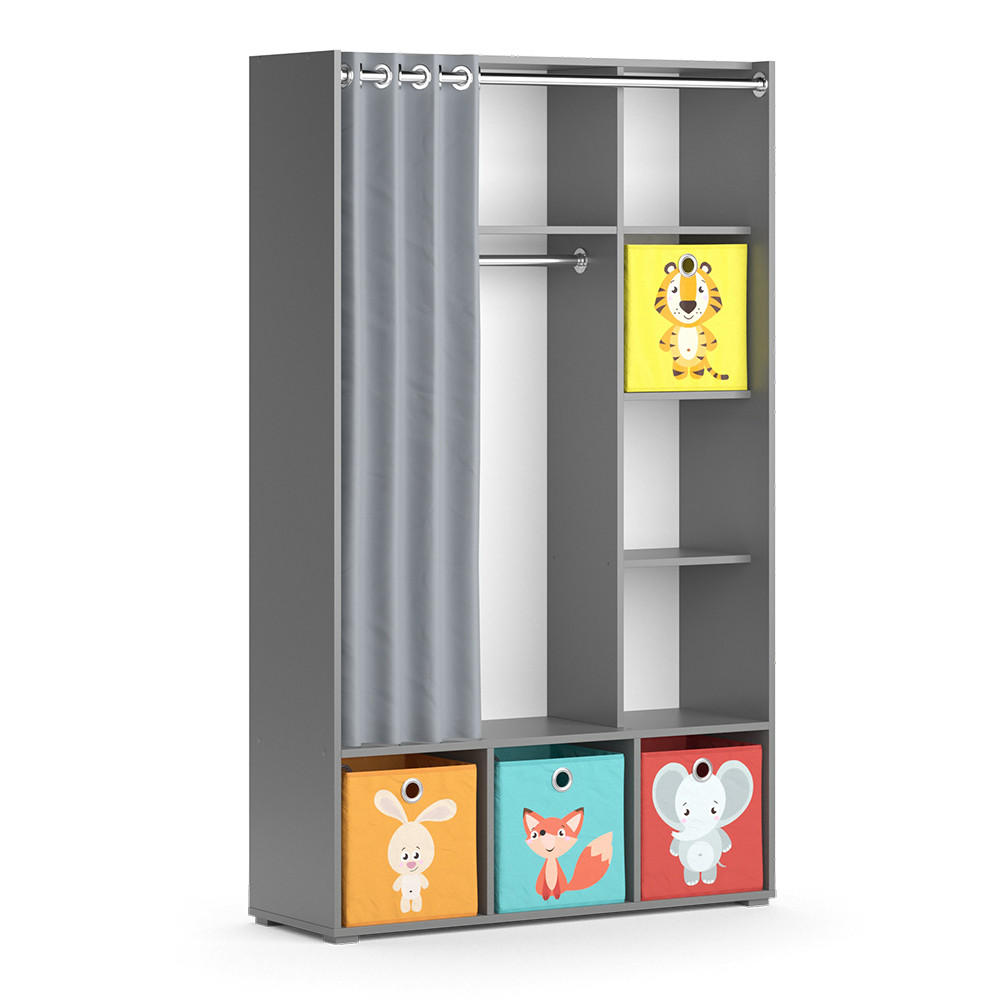KINDERKLEIDERSCHRANK Luigi Grau 105.8 x 178.1 cm Mit Faltboxen (bunt) - Multicolor/Grau, Holzwerkstoff (105.8/178.1/38cm) - Vicco