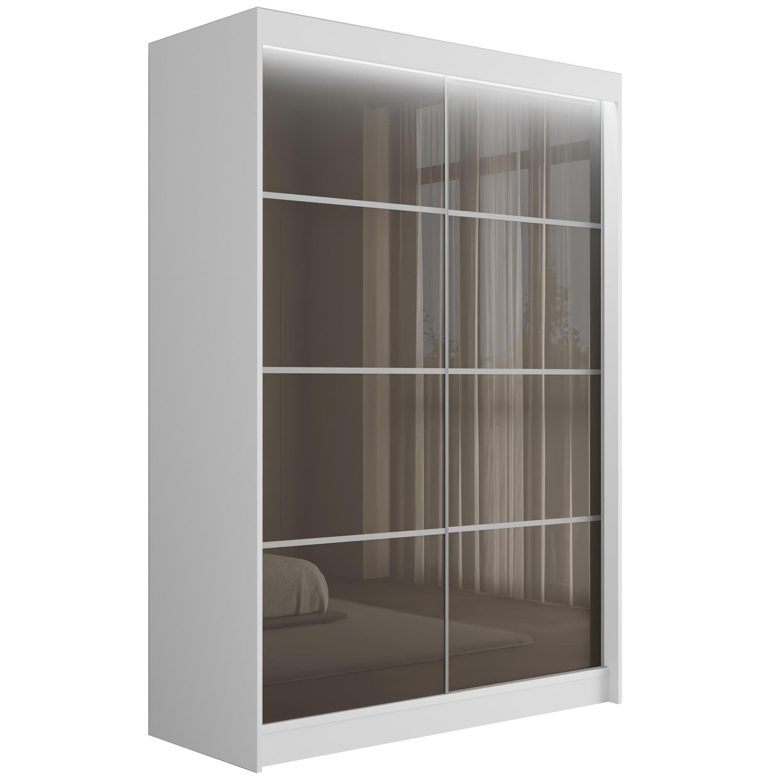 KLEIDERSCHRANK PEKA III mit LED - 150 cm - Weiß|Grau - Weiß/Grau, Holzwerkstoff (150/215/61cm) - ALTDECOR