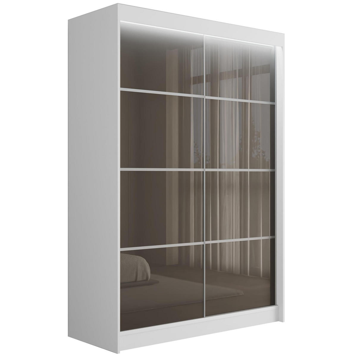 KLEIDERSCHRANK PEKA III mit LED - 150 cm - Weiß|Grau - Weiß/Grau, Holzwerkstoff (150/215/61cm) - ALTDECOR