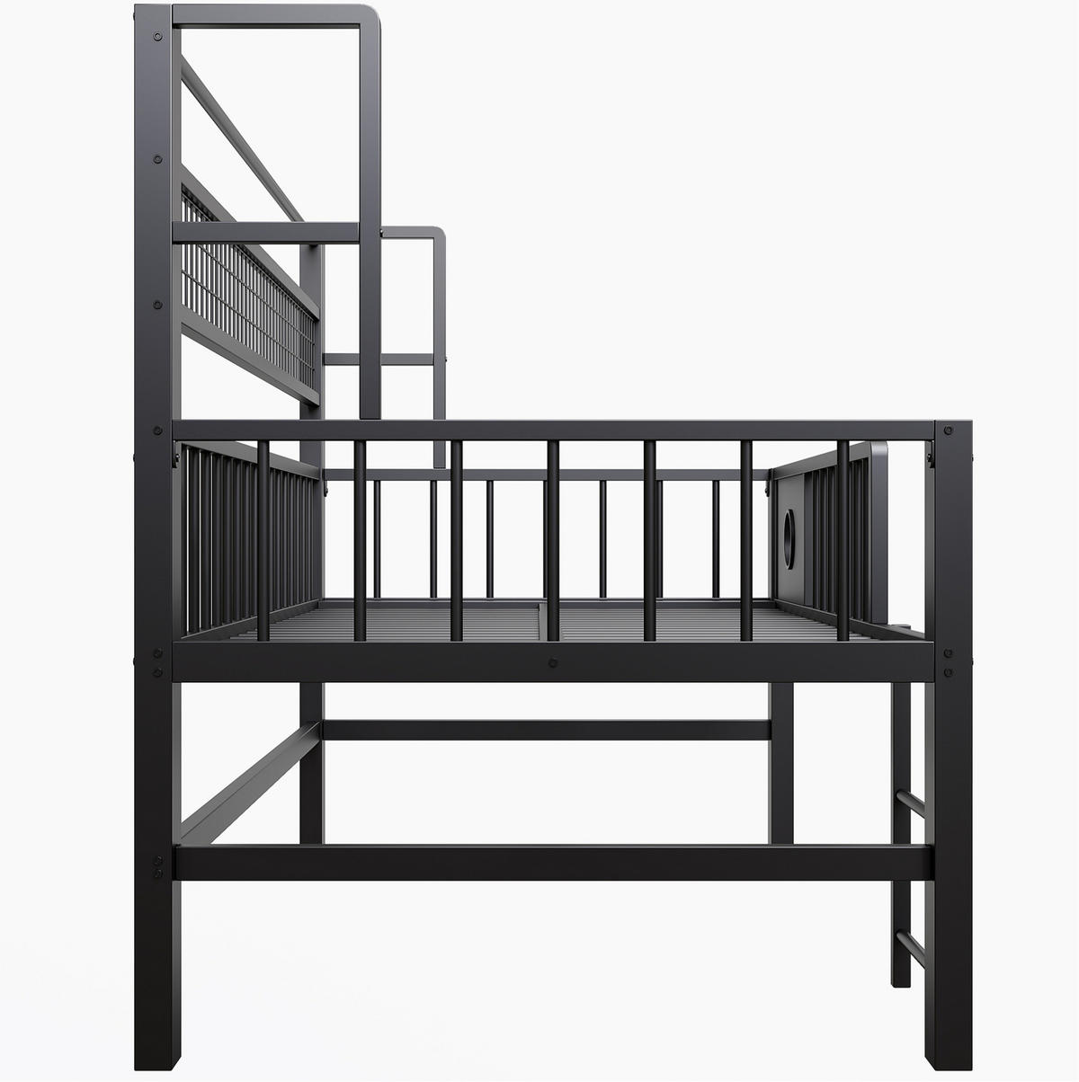 KINDERBETT 90/200 cm aus Metall mit Sicherheitsgitter und Stauraum, Schwarz - Schwarz, Metall (90/200cm) - Flora Grace