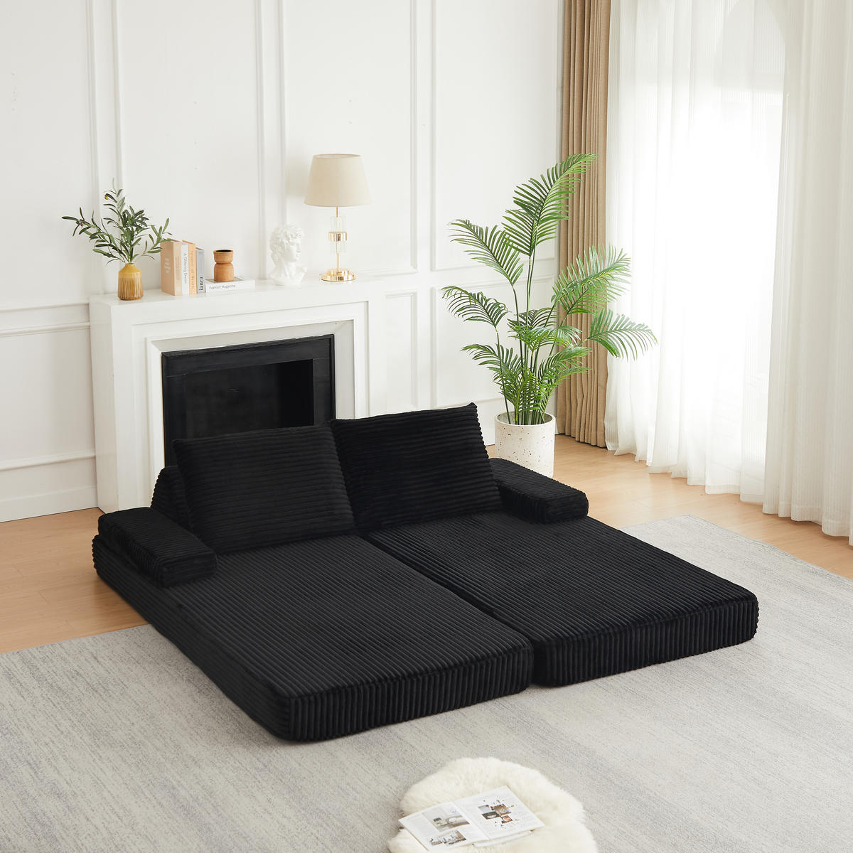 SCHLAFSOFA 211 cm frei kombinierbar mit dreieckigen Rückenlehnen, DE-42722, Grau - Schwarz, Textil (211.5/62/106.5cm) - ComfortXL