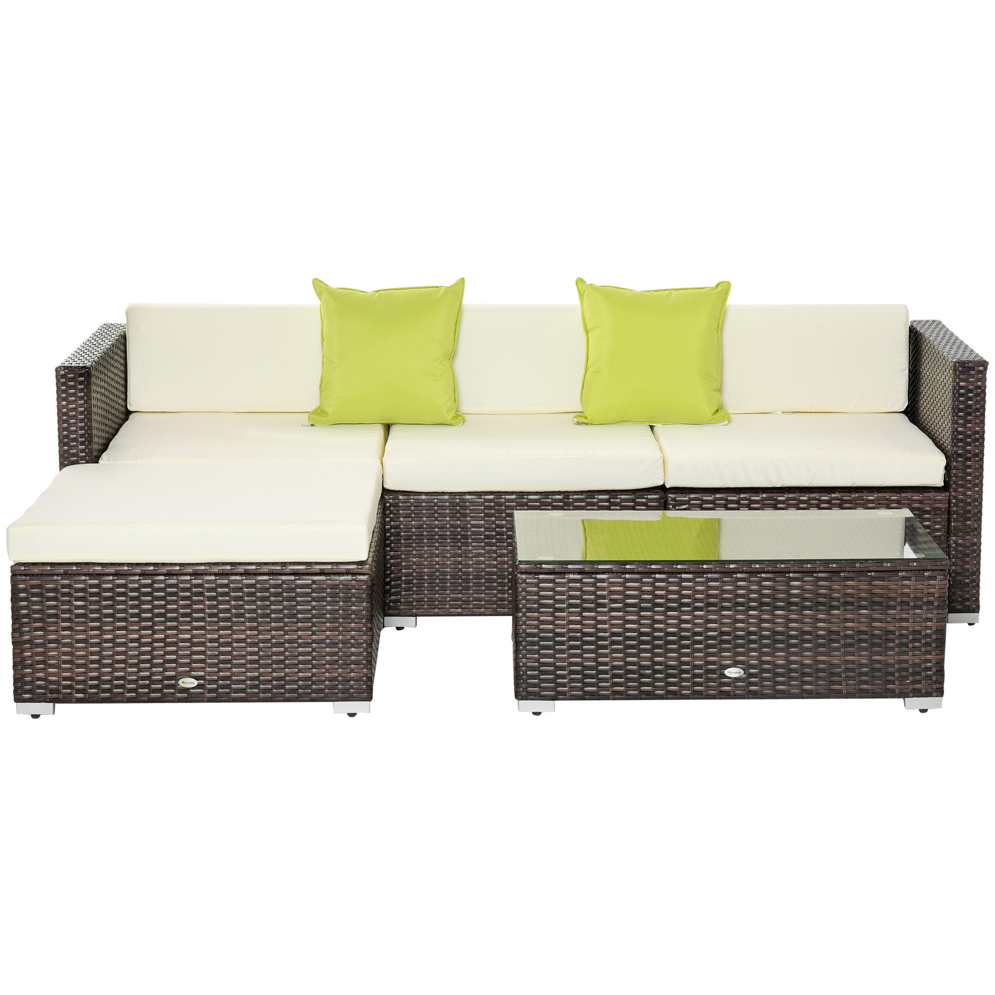 GARTENMÖBEL-SET mit Beistelltisch Kissen Braun - Braun, Kunststoff - Outsunny