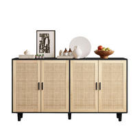 SIDEBOARD aus Spanplatte 158x40x88 cm Schwarz mit 4 Rattantüren und verstellbarem Einlegeboden - Schwarz, Holzwerkstoff (158/88/40cm) - Modfu
