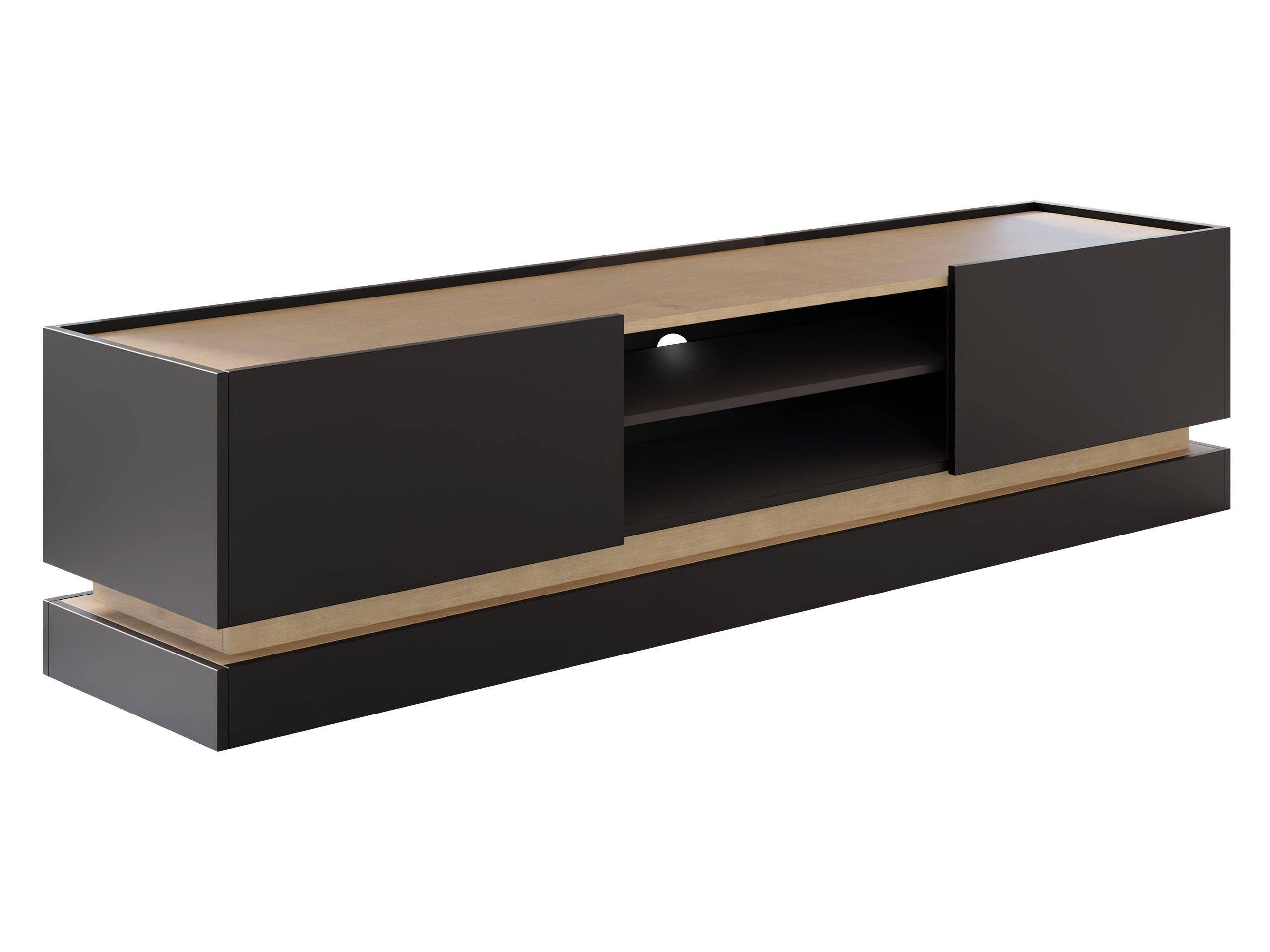 TV-LOWBOARD Zarpant 200 2K - Eichefarben/Schwarz, Holzwerkstoff (200/47/37cm) - MIRJAN24