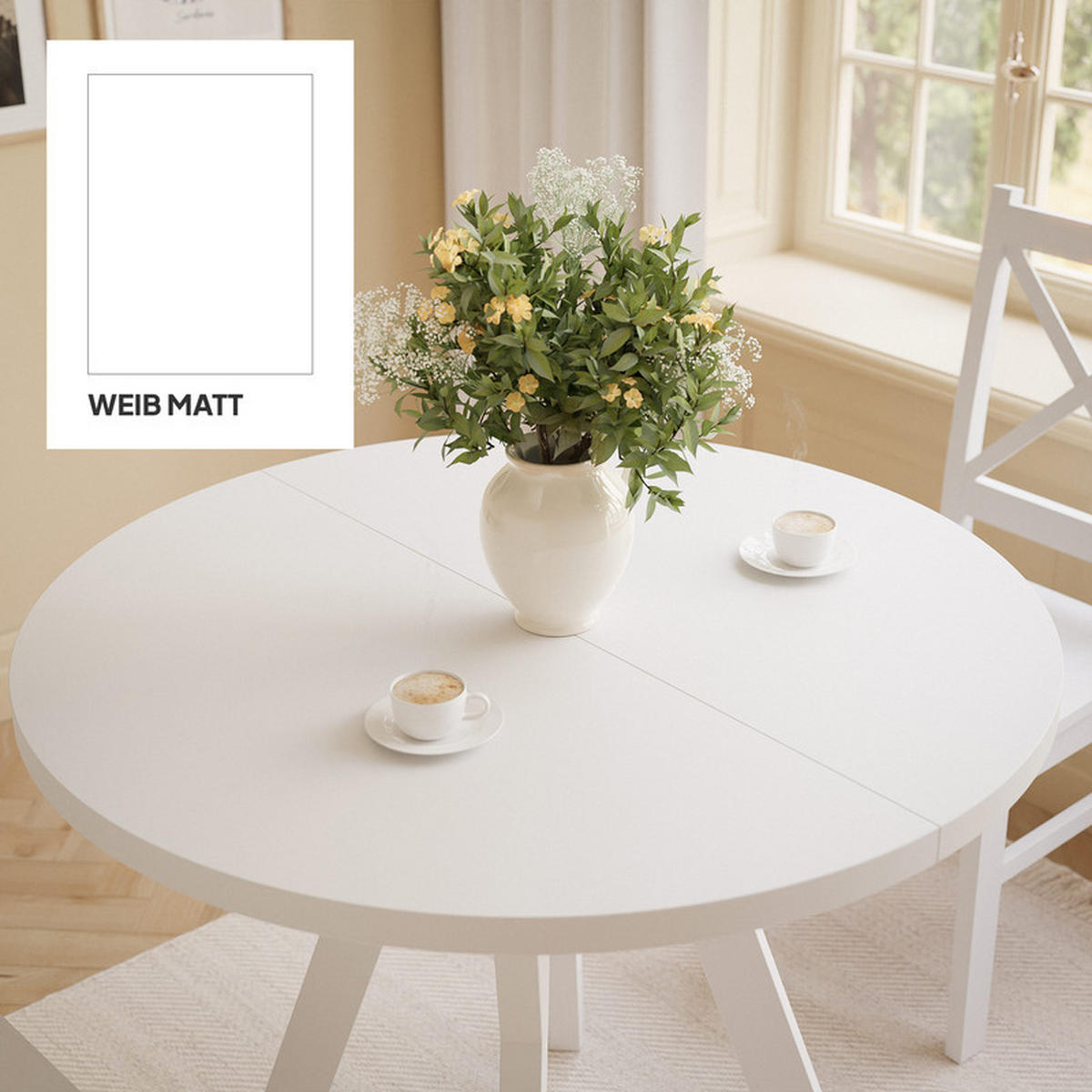 AUSZIEHTISCH YARA 100-180/76,5 cm, Weiß - Weiß, Holzwerkstoff/Metall (100/100/76.5cm) - Idohome