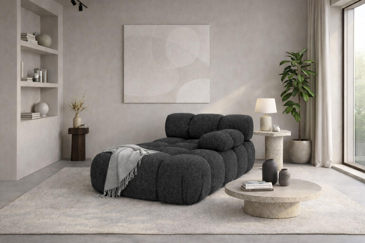 CHAISELONGUE Modular, Bouclé-Stoff Abriamo, Graphit, Rechts, Selia - Graphitfarben/Grau, Holz (95/70/160cm) - Kaiser Möbel