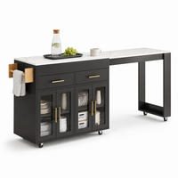 KÜCHENINSEL ausziehbar 132,5-217 x 50 x 93 cm MDF Black 3-tlg. - Schwarz, Holz (50/93/217cm) - Beauniv