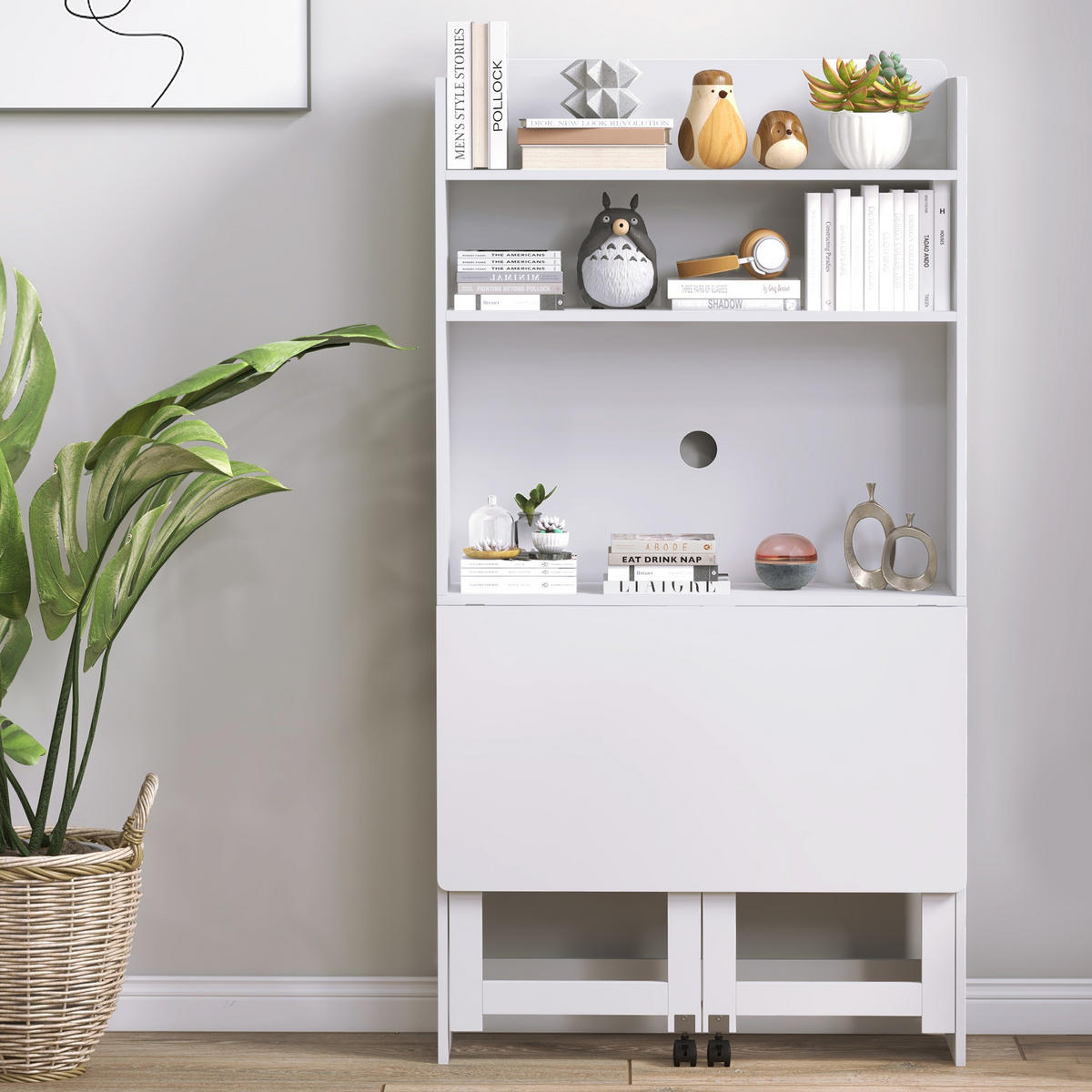 COMPUTERTISCH DE-14871 klappbare Tischplatte & Rollen Weiß - Weiß, Holzwerkstoff (69/80/155cm) - ComfortXL