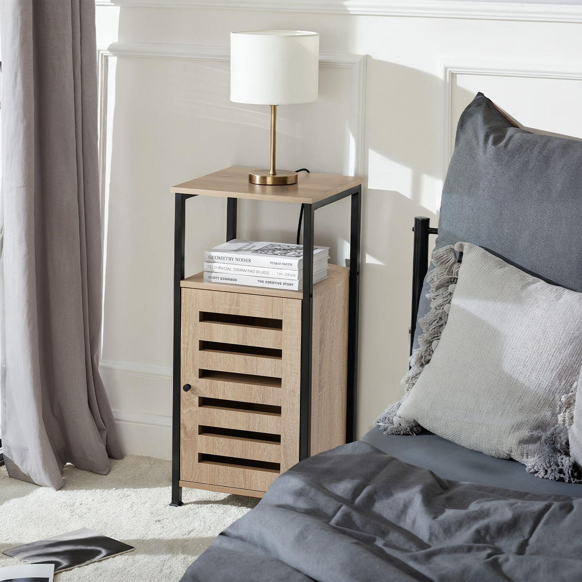 BEISTELLSCHRANK Durham,38,5 x 31,5 x 81 cm,Industrial Holz hell, Eiche Sonoma - Naturfarben, Holz (38.5/81/31.5cm) - tectake