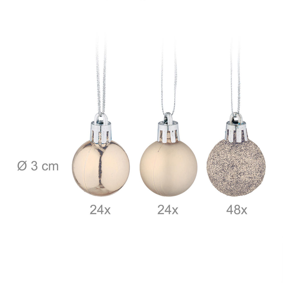 96-TLG.WEIHNACHTSKUGELN-SET - Beige, Kunststoff (3/4/3cm) - Relaxdays