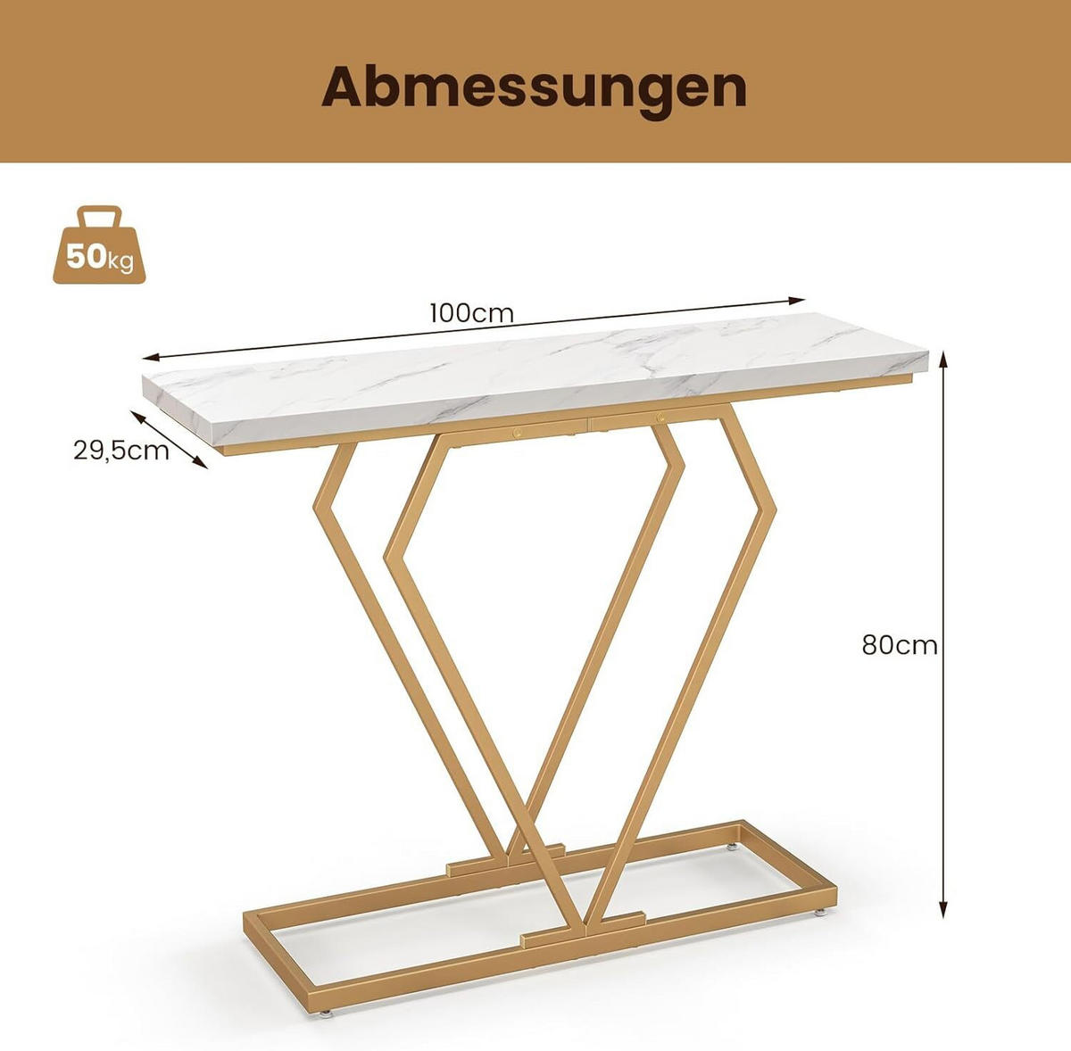 KONSOLENTISCH 80cm Weiß - Weiß, Metall (100/30/80cm) - COSTWAY