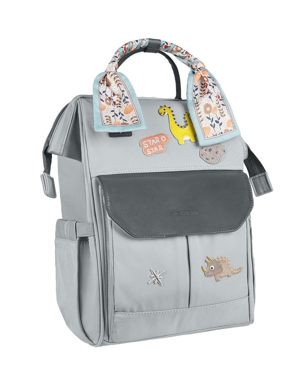 WICKELTASCHE Myla grau einstellbare Träger, abnehmbare Dino-Abzeichen, Reißverschluss - Grau, Textil (21/42/27cm) - Kikka boo
