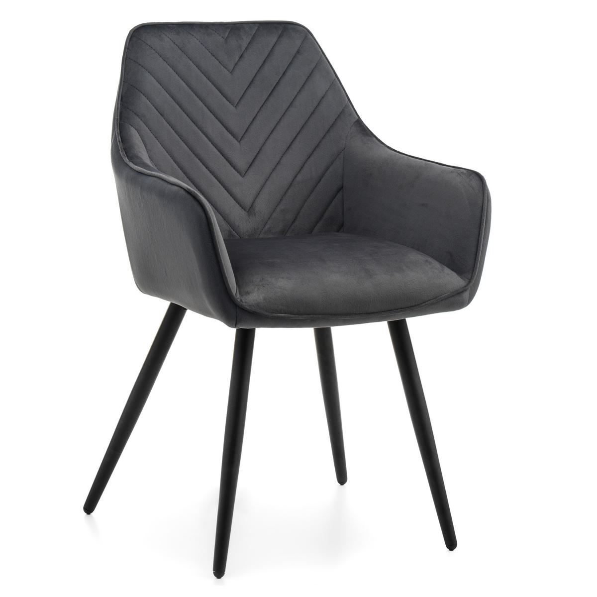 STUHL VASTO gepolstert mit Steppung - grau - Samt Velours - Schwarz/Grau, Textil/Metall (58/87/60cm) - NEW HOME