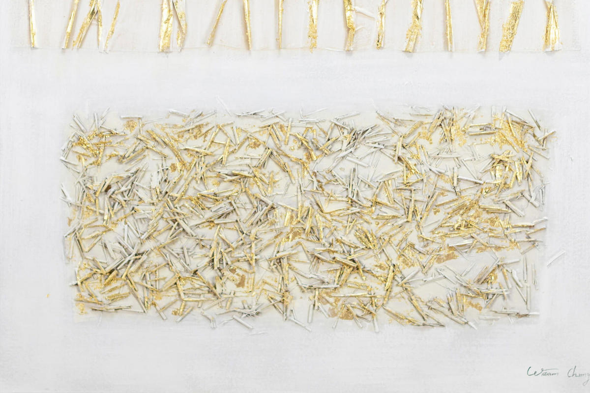 ACRYLBILD HANDGEMALT 80/120 cm - Goldfarben/Weiß, Holz/Textil (2.7/120cm) - KUNSTLOFT