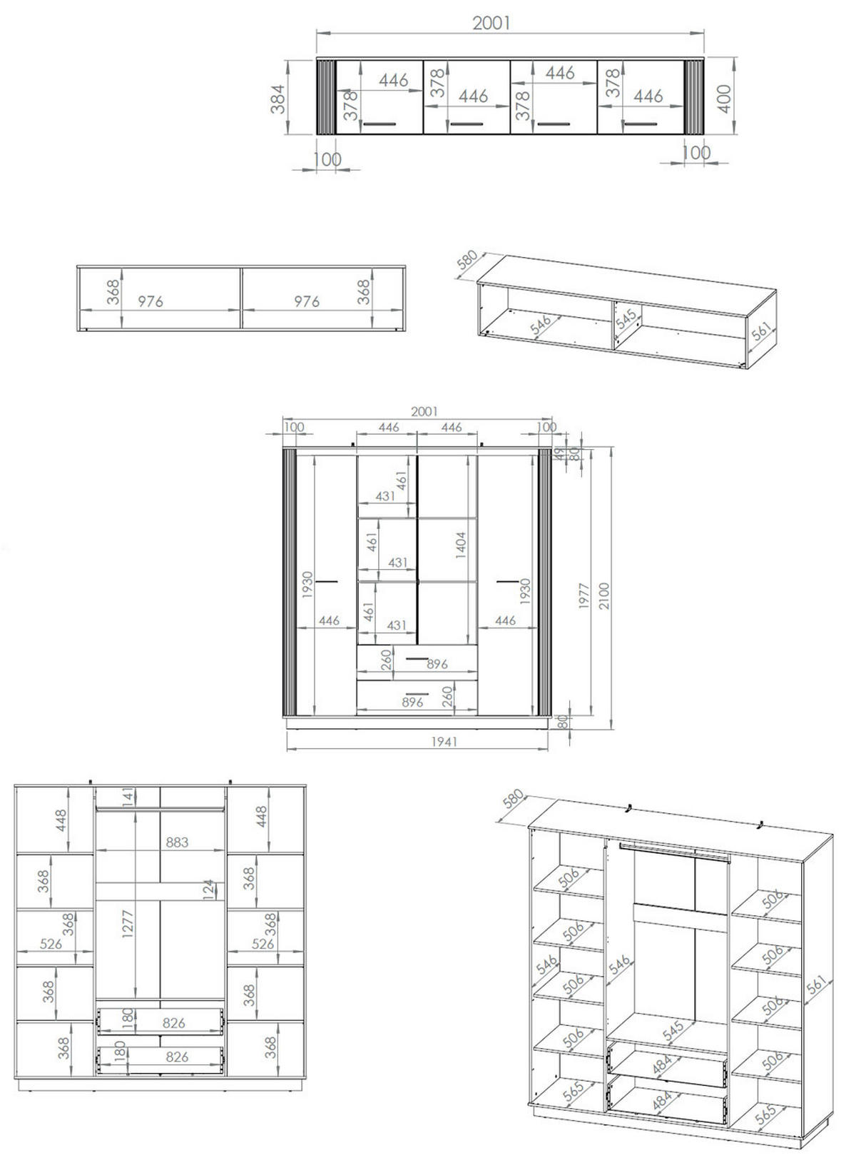 KLEIDERSCHRANK Urso Gold Craft Eiche / Schwarz 200 / 58 / 250 cm - Eichefarben/Schwarz, Holz/Holzwerkstoff (200/250/58cm) - Feldmann-Wohnen