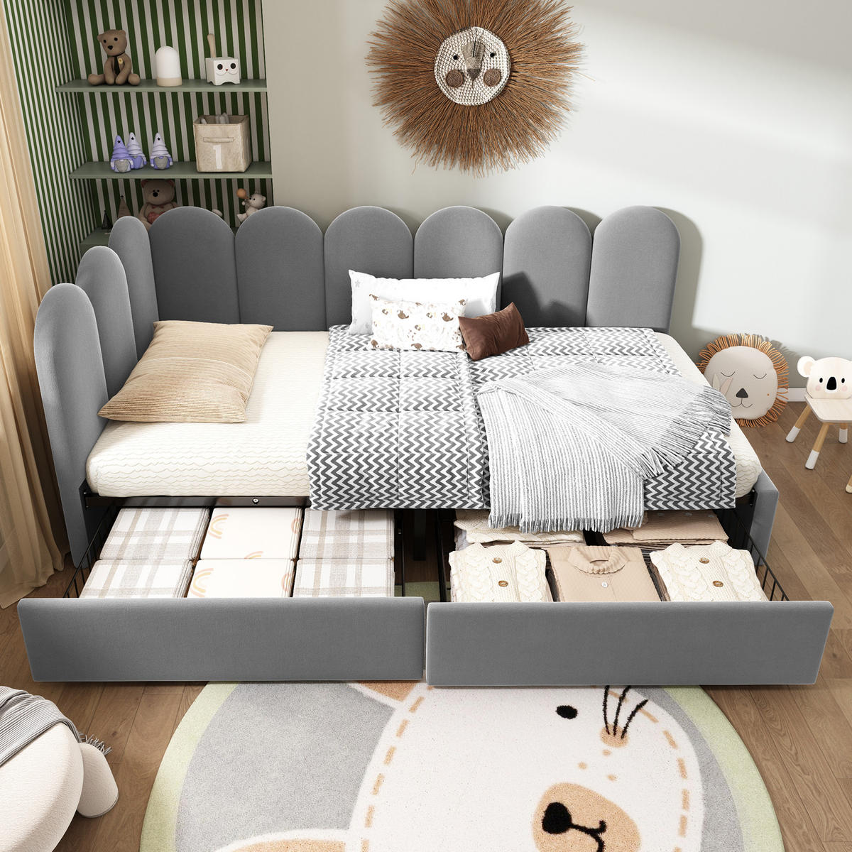 BETT mit 2 Schubladen 90x200 cm Samt Grau - Grau, Metall (90/200cm) - Beauniv