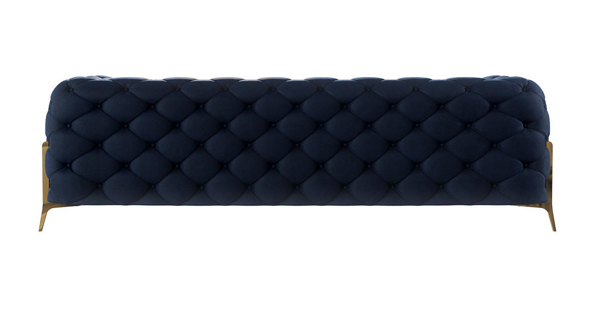 CHESTERFIELD-SOFA 3-Sitzer Lexi Marineblau Samt - Goldfarben/Dunkelblau, Holz/Textil (243/75/100cm) - S-Style Möbel