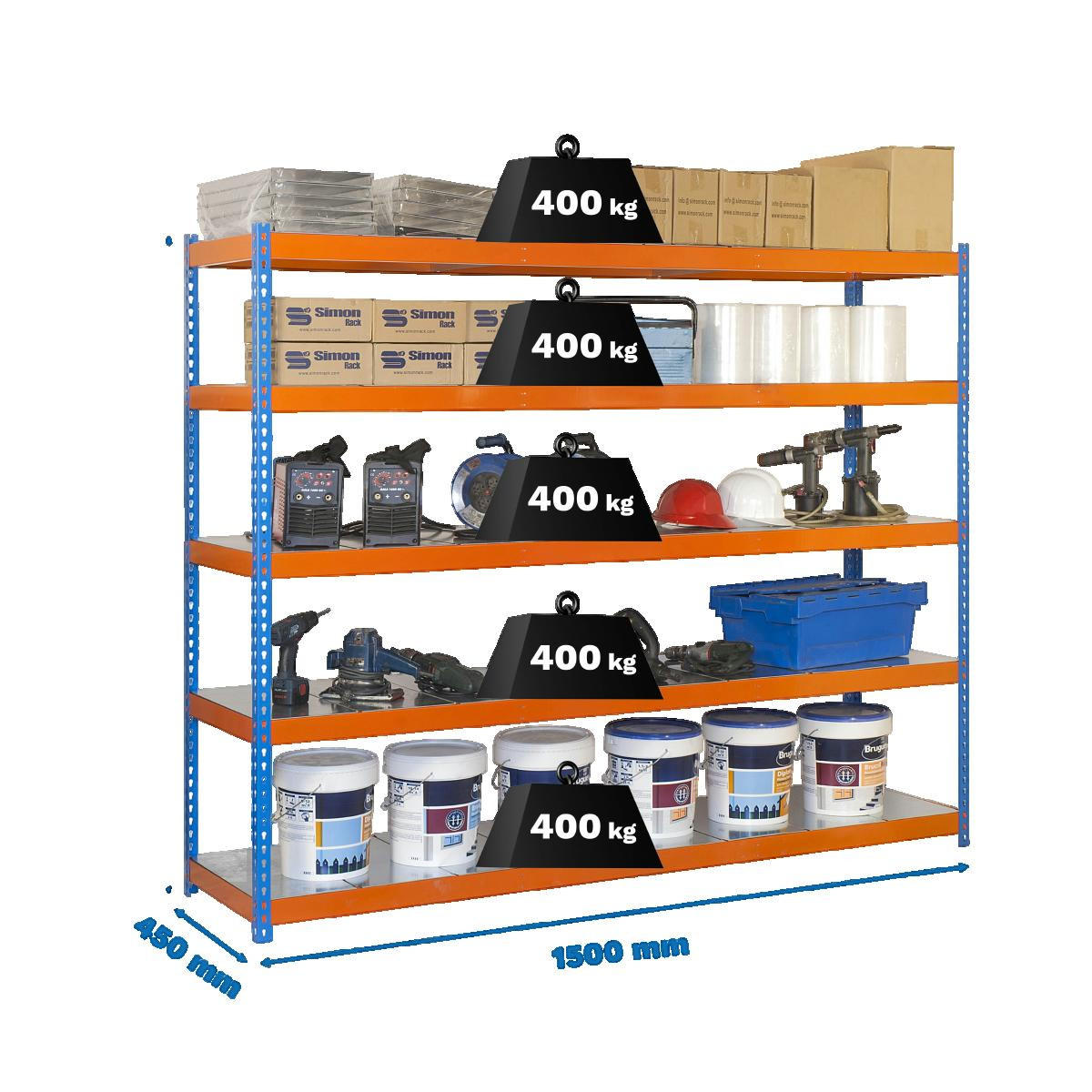 SCHWERLASTREGAL BIG METAL YETI FIVE | HxBxT 200x150x45cm | Fachlast 400kg | Blau-Orange - Multicolor, Metall (150/200/45cm) - Sonstige