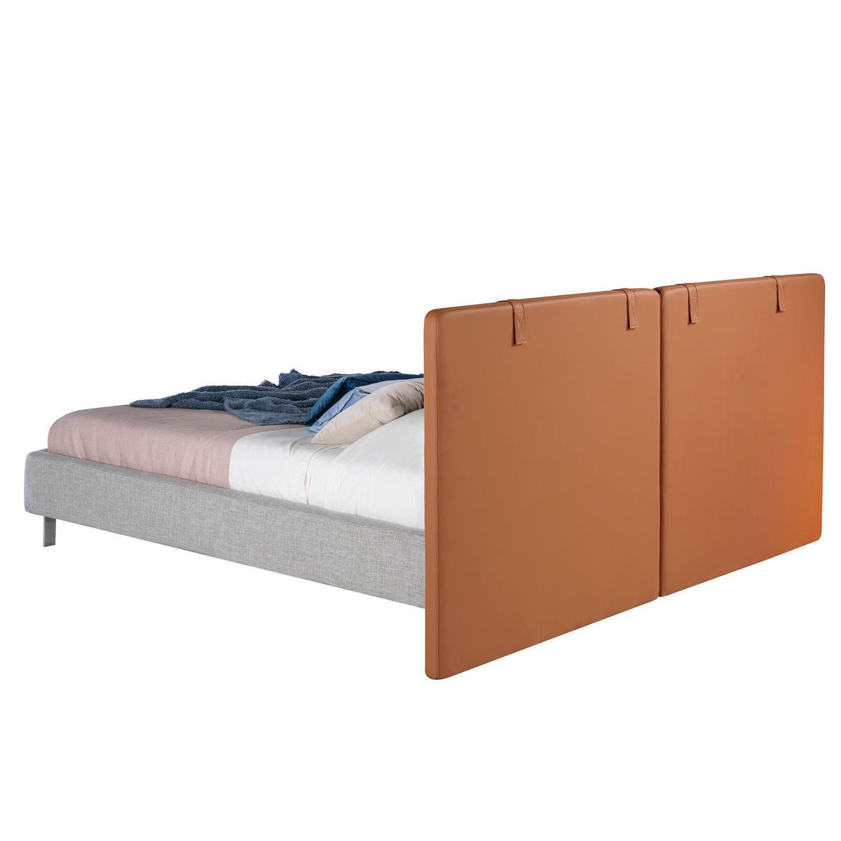 BETT Braunes Ökolederbett mit grauem Stoff 228/221/103 cm - Braun/Grau, Leder/Textil (180/200cm) - ANGEL CERDA