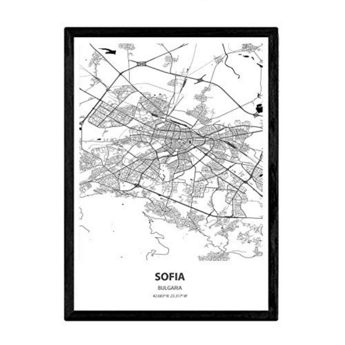 POSTER Karte Von Sofia - Bulgarien A4 Rahmenlos - Klar, Papier (29.7/5/21cm) - Nacnic