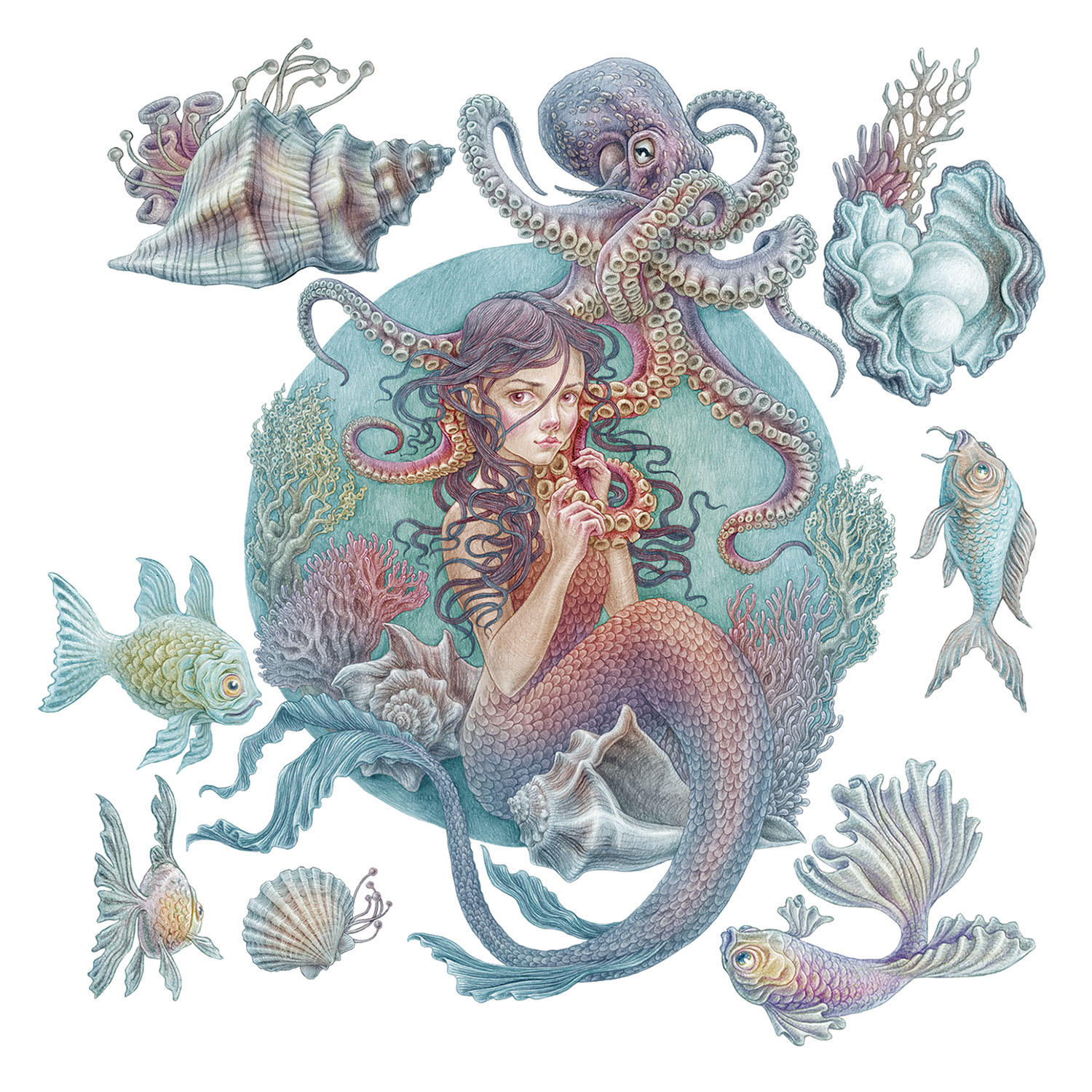 AUFKLEBER 60x67 cm Unterwasser-Meerjungfrauen - Türkis, Kunststoff (60/67/0.1cm) - TULUP