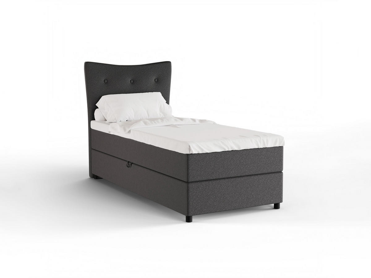 BOXBETT Nevada 90x200 cm Polsterbett mit hochwertiger Bonell-Matratze und Topper - Dunkelgrau - Anthrazit, Holz (90/200cm) - Panda Möbel