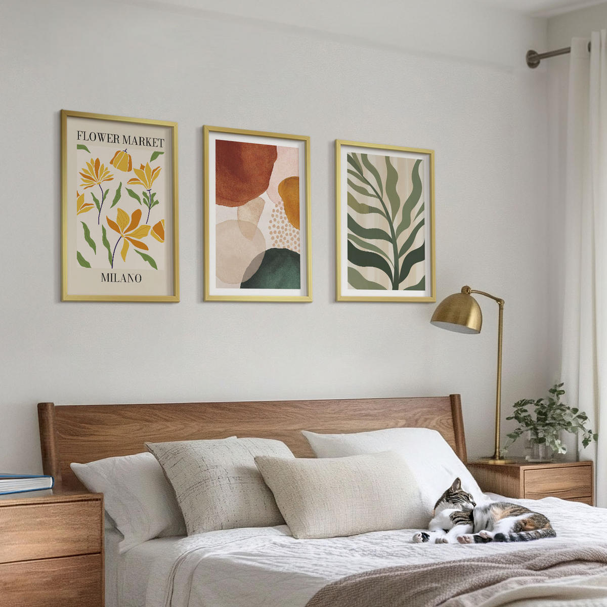 WANDBILDER 3er Set - 40x60 cm Goldrahmen - Florale abstrakte Formen - Goldfarben, Kunststoff (40/60cm) - ArtPrintCave