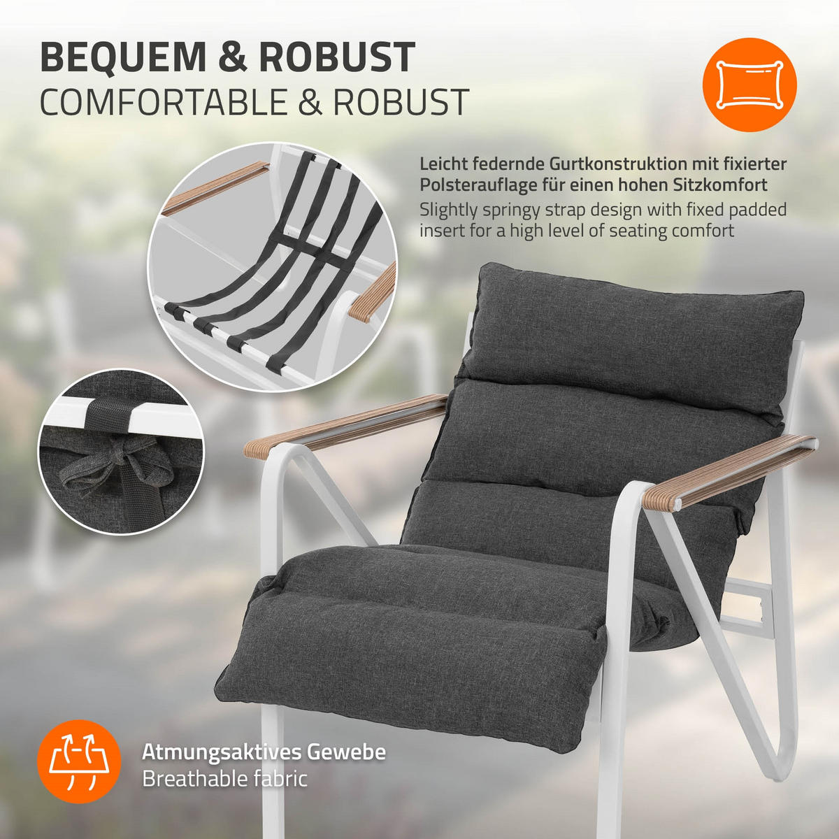 ZAHRADNÍ nábytek, 3dílná sada, bílá-šedá, s ocelovým rámem - bílá/antracitová, kov/textil - ML-DESIGN