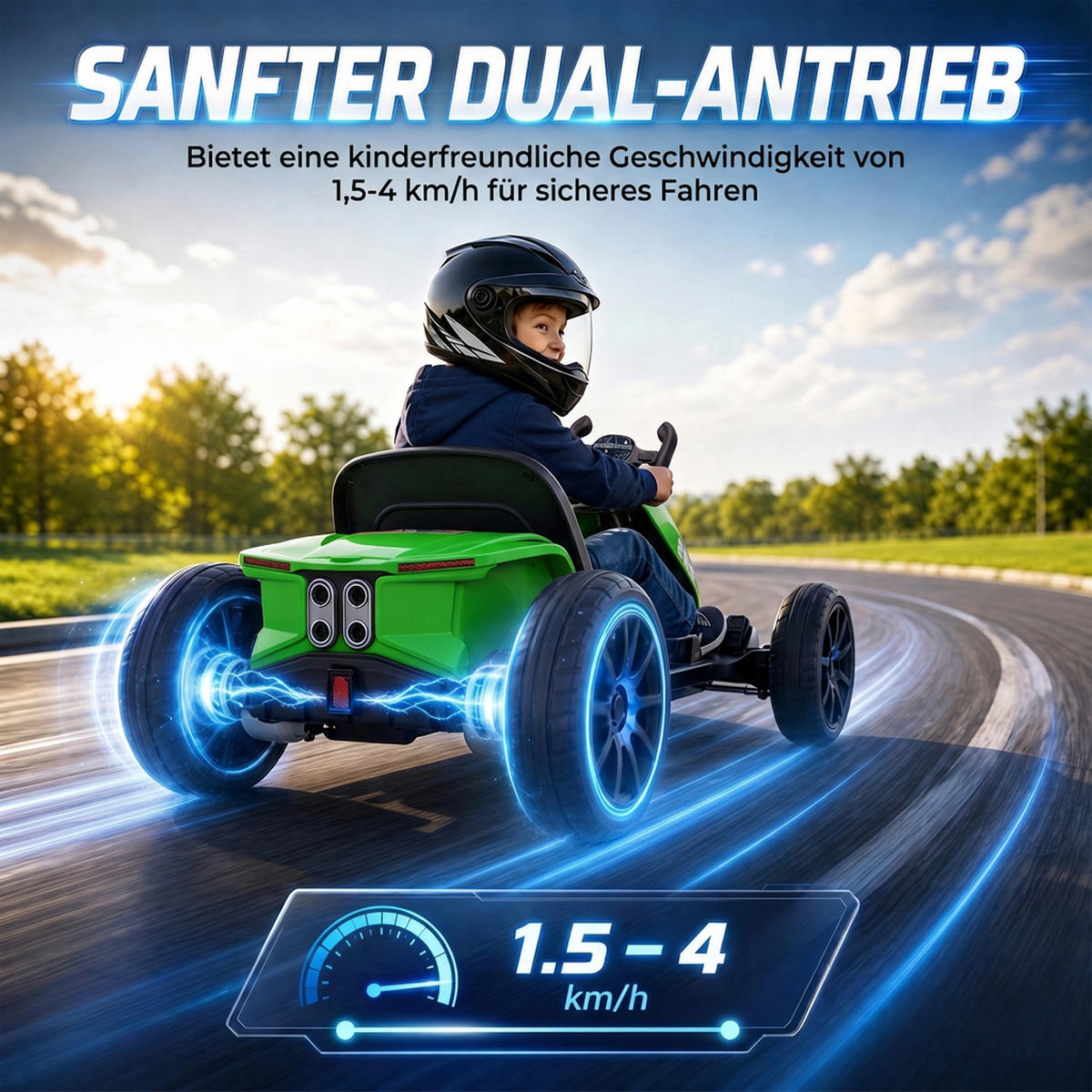 KINDER-GOKART Stahl EVA Grün - Grün, Metall (98/55.5/46.5cm) - AIYAPLAY