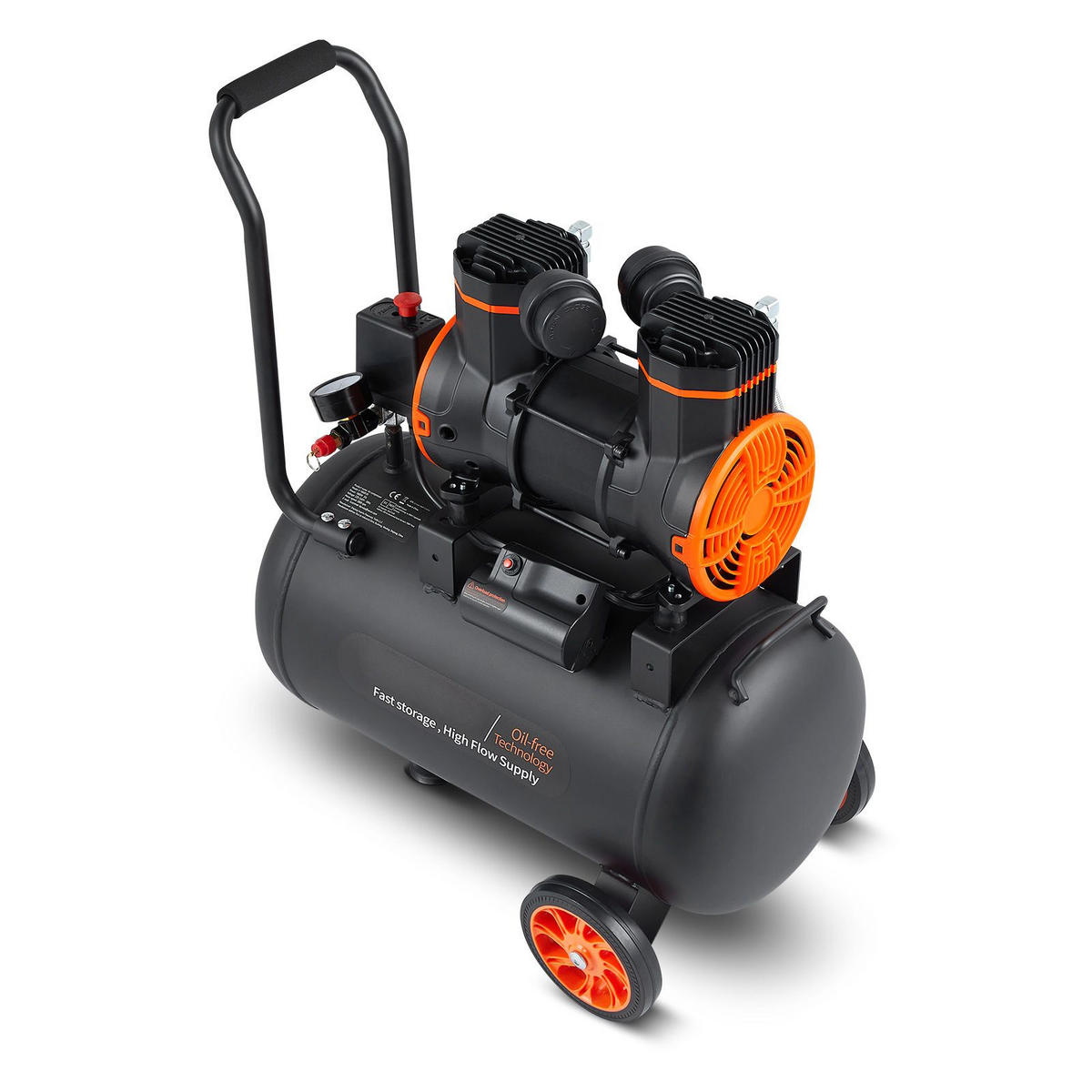 TISCHLERWERKZEUGELUFTKOMPRESSOR 35,2L Ölfrei-1800W Leiser-Druckluftkompressor 70dB 90PSI - Schwarz, Metall (20/30/10cm) - Raelunyi