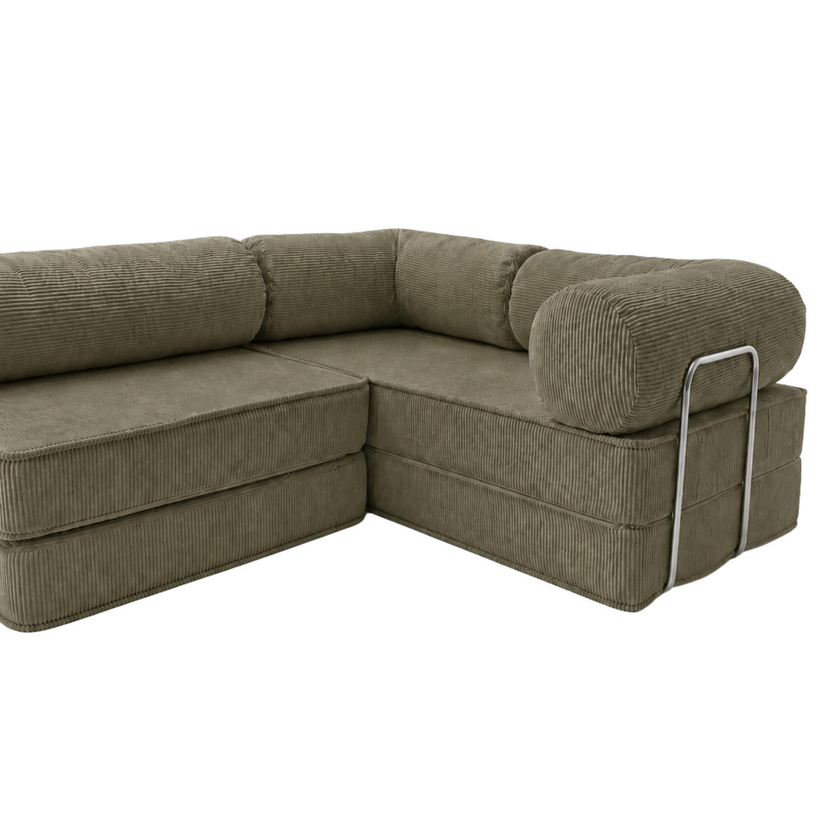 ECKSOFA Cord 300 x 200 cm Khaki mit Schlaffunktion - Grün, Textil (300/200cm) - SURB