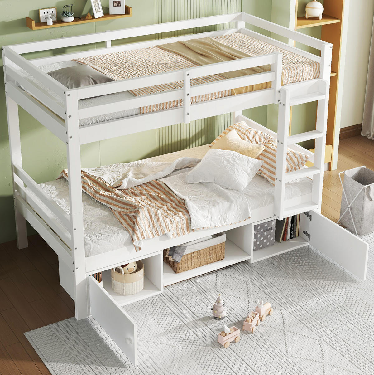 ETAGENBETT 90/200 cm in Weiß mit Stauraum und teilbarer Konstruktion - Weiß, Holzwerkstoff (90/200cm) - Flora Grace