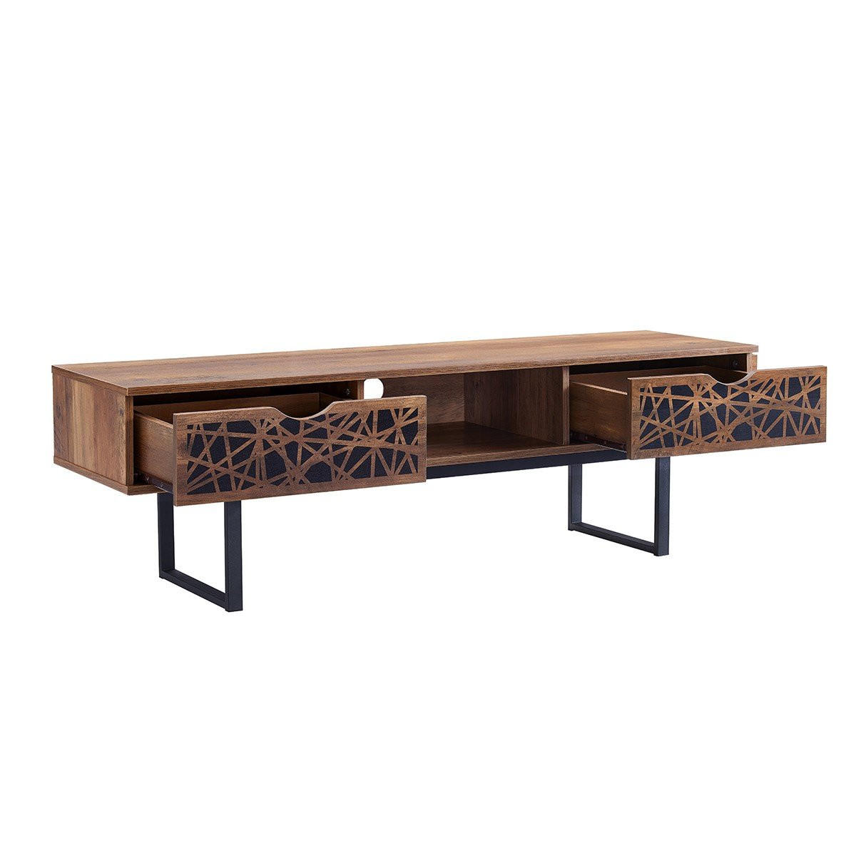 TV-MÖBEL mit 2 Schubladen und Ablage im Holzdekor L140 cm - Anaëlle - Nussbaumfarben, Holzwerkstoff (39/43/140cm) - Calicosy