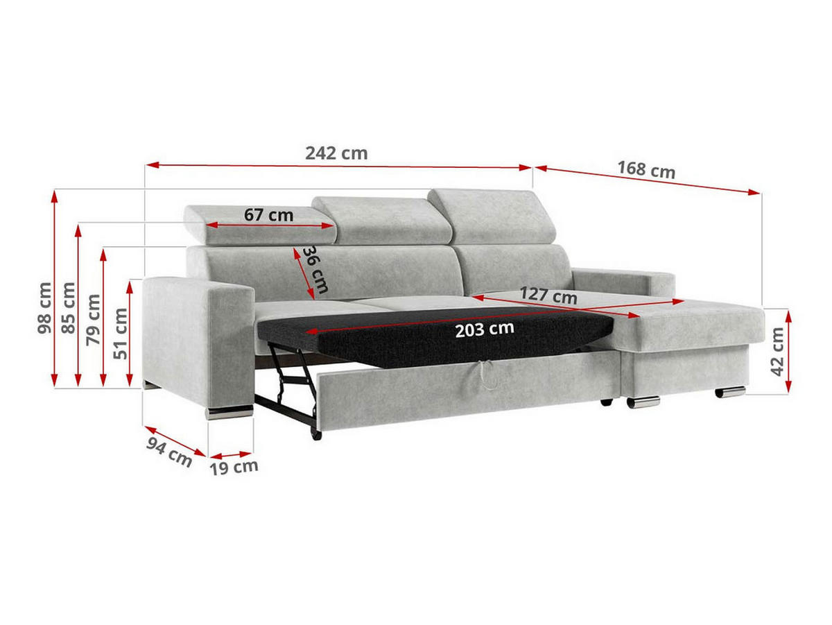 ECKSOFA FOX-L Hellgrau - Silberfarben/Hellgrau, Kunststoff/Textil (242/168cm) - MKS
