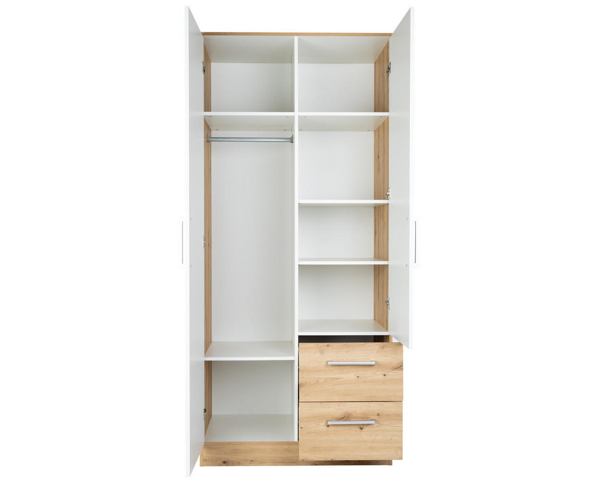 KLEIDERSCHRANK 90/201/54 cm Weiß Artisan Oak mit Drehtüren - Silberfarben/Weiß, Holzwerkstoff/Kunststoff (90/201/54cm) - arthur berndt
