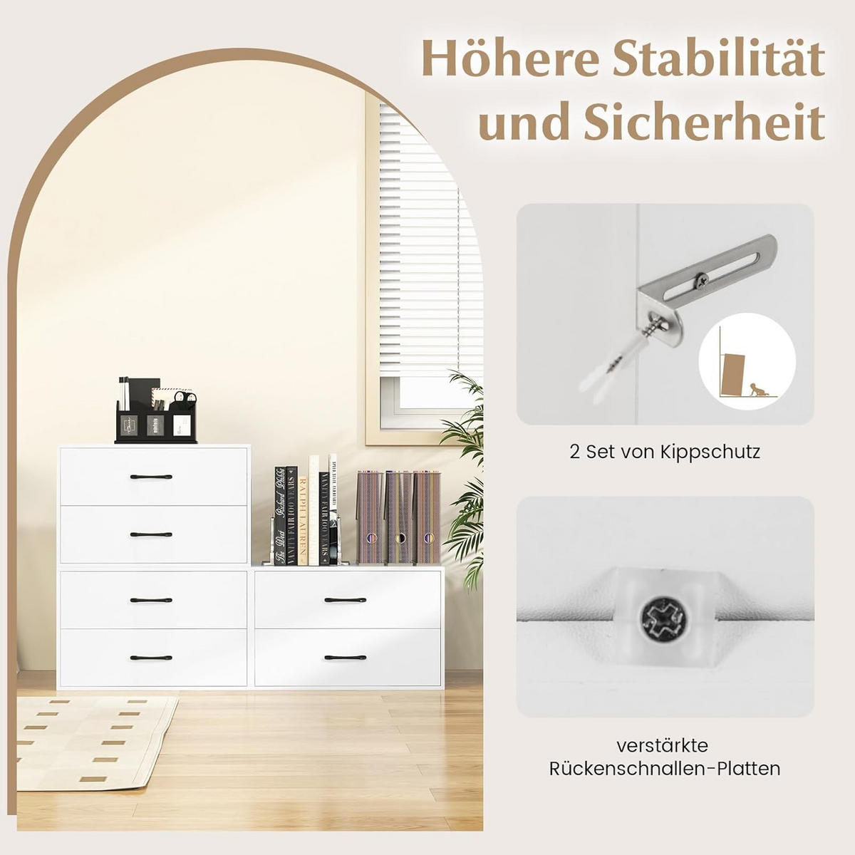 KOMMODE Weiß - Weiß, Holz (34/38/60cm) - COSTWAY
