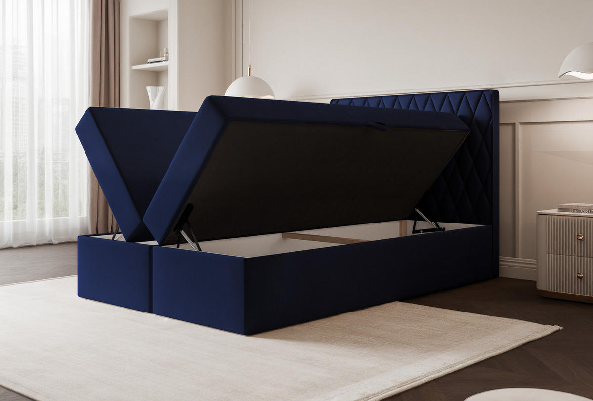 BOXBETT PONTI 120x200 cm Beige (Samt) - mit 2 Bettkästen, Bonellmatratze und vertikaler Rautensteppung - Beige, Holzwerkstoff/Textil (120/200cm) - Ravio