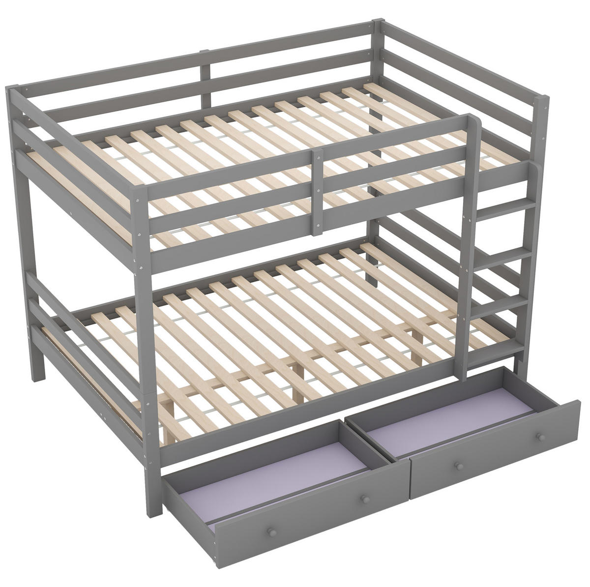 ETAGENBETT 140/200 cm grau mit Schubladen und hohem Geländer - Grau, Holz (140/200cm) - OKWISH