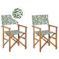 GARTENSTUHL 2er-Set Akazienholz hellbraun Auflagen grau/grün Blattmuster Cine - Hellbraun/Grau, Holz (50/91/50cm) - Beliani